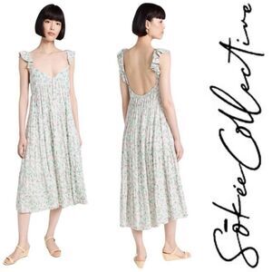Sokee Collective Summer Flutter Dress in Green and Pink Floral. Size Small. NWT!